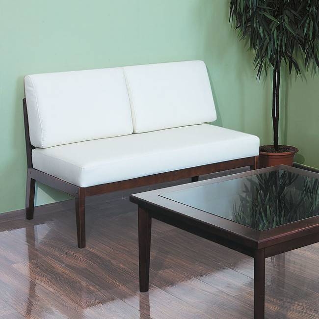 Диван-скамья Массив мягкая экокожа крем, каркас орех