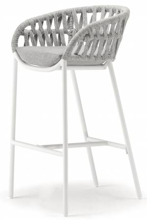 Кресло барное плетеное с подушкой Tahiti белый, серебристый, светло-серый 560х570х1040 мм