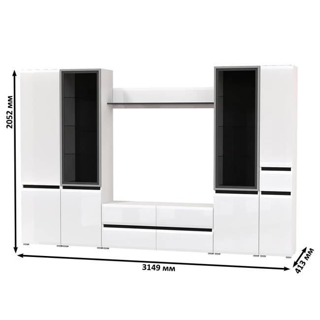 Гостиная Сидней № 58 цвет белый/чёрный/МДФ белый глянец