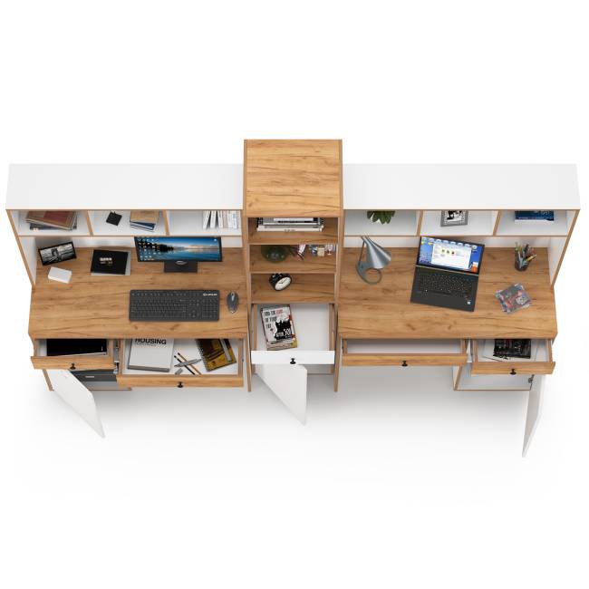 Детская мебельная стенка для двоих детей Вуди цвет белый премиум/дуб крафт золотой