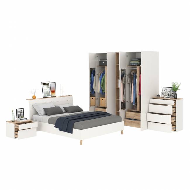 Мебель для спальни Муссон № 15 кровать на 1600 цвет белый/дуб эндгрейн элегантный, ортопед Мебель для спальни Муссон № 15 кровать на 1600 цвет белый/дуб эндгрейн элегантный, ортопед