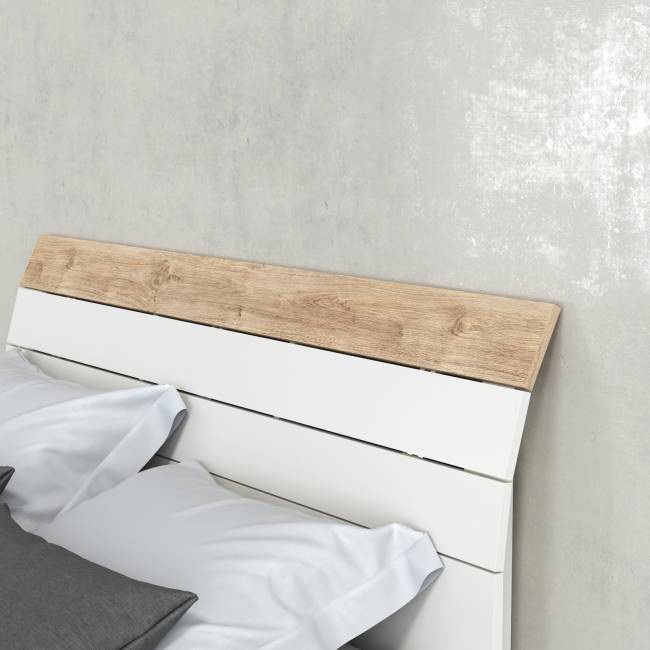Мебель для спальни Муссон № 15 кровать на 1600 цвет белый/дуб эндгрейн элегантный, ортопед Мебель для спальни Муссон № 15 кровать на 1600 цвет белый/дуб эндгрейн элегантный, ортопед