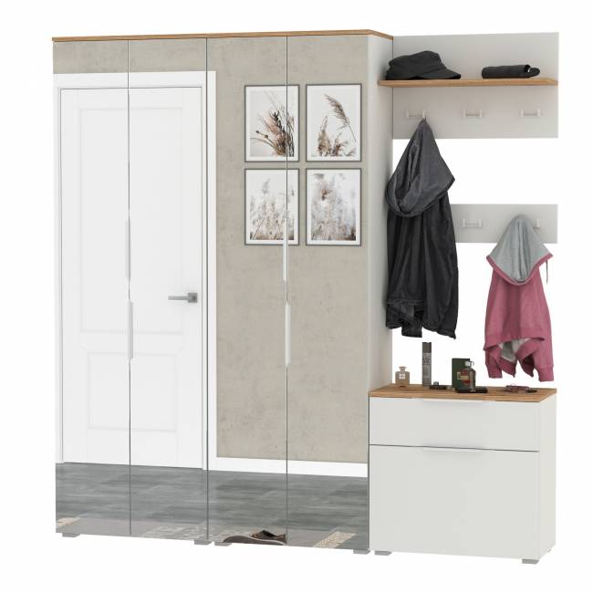 Большая прихожая Октава № 27 цвет белый шагрень/дуб крафт золотой