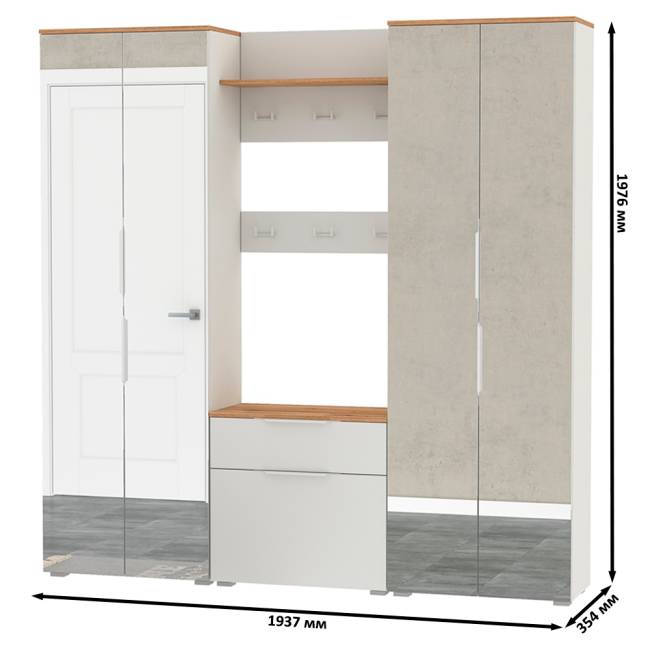 Большая прихожая Октава № 27 цвет белый шагрень/дуб крафт золотой