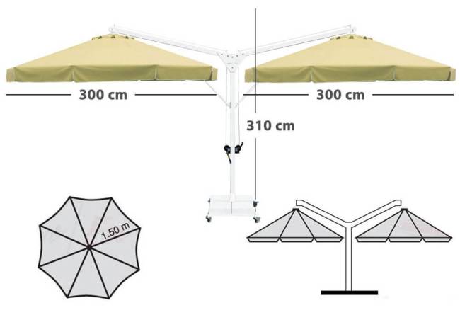 Зонт профессиональный двухкупольный Ø3х6 м Double Banana T бежевый Ø3000х6000 мм