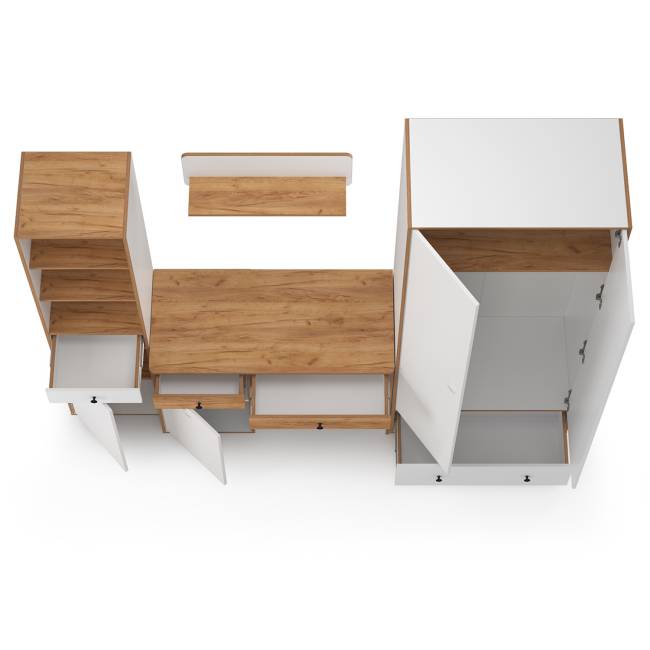 Молодёжная мебельная стенка Вуди № 22 цвет белый премиум/дуб крафт золотой