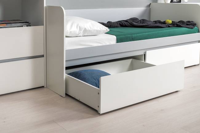 Детская кровать с ящиками и шкаф Торонто цвет белый шагрень/стальной серый