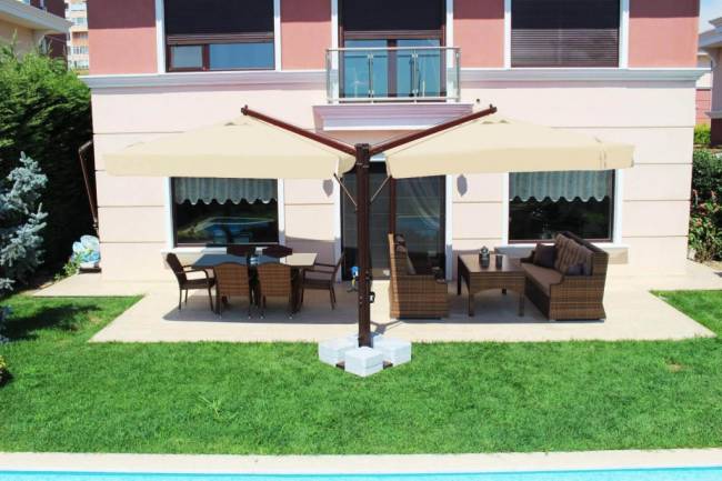 Зонт профессиональный двухкупольный 6.4х3 м Double Banana V бежевый 6400х3000 мм