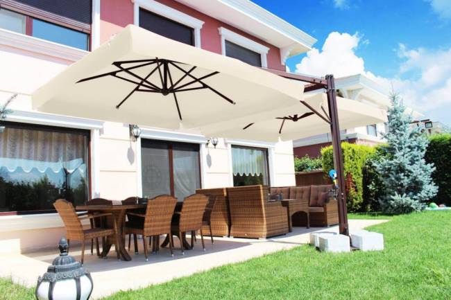 Зонт профессиональный двухкупольный 6.4х3 м Double Banana V бежевый 6400х3000 мм