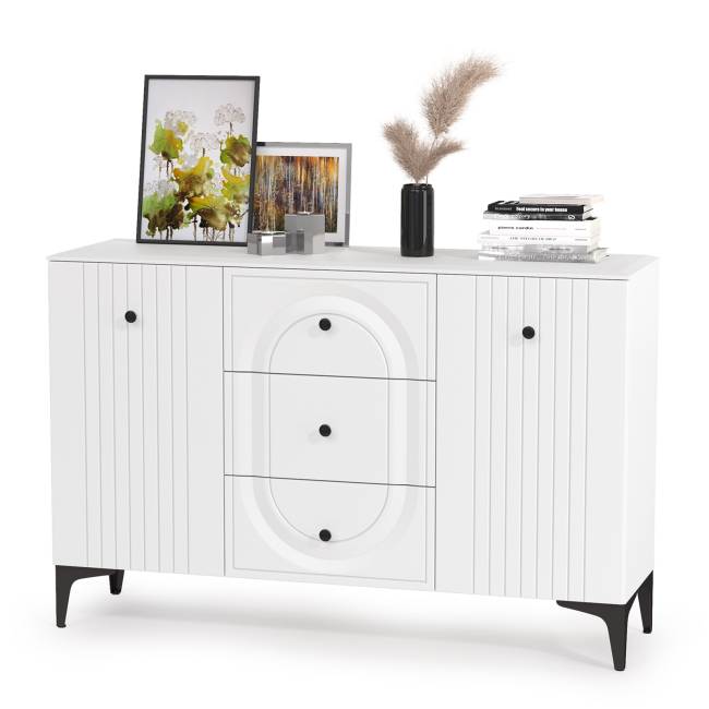 Тумба-комод и шкаф с тремя стеклянными дверками в гостиную Валенсия цвет белый шагрень