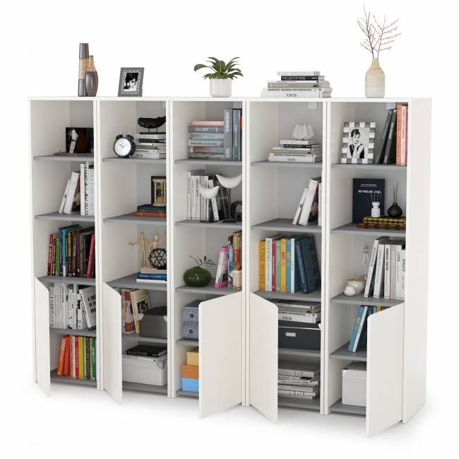 Открытые шкафы для библиотеки Торонто цвет белый шагрень/стальной серый Открытые шкафы для библиотеки Торонто цвет белый шагрень/стальной серый