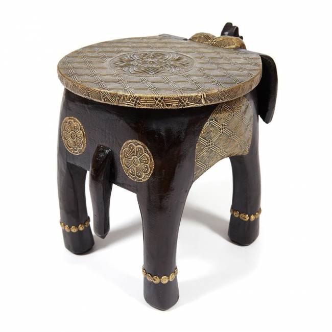 Столик Secret De Maison GOLDEN SLON ( mod. ND-006) дерево манго/латунная чеканка, 40х30х31 см, этническая роспись этническая роспись дерево манго/латунная чеканка