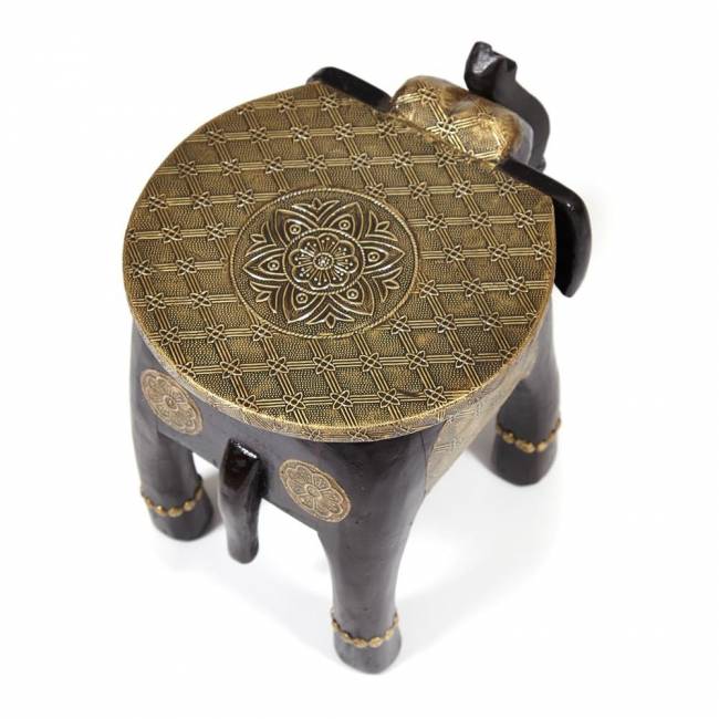 Столик Secret De Maison GOLDEN SLON ( mod. ND-006) дерево манго/латунная чеканка, 40х30х31 см, этническая роспись этническая роспись дерево манго/латунная чеканка