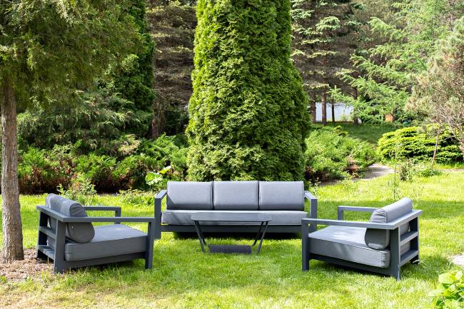 "Гранада" лаунж-зона из алюминия со столиком из HPL "Гранада" лаунж-зона из алюминия со столиком из HPL