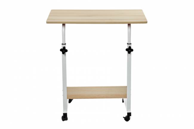 Стол многофункциональный на колесах, 60x40 см, «РОЛЛ», 2 ножки, регул.высота, мдф, металл, св. дерево, белый Стол многофункциональный на колесах, 60x40 см, «РОЛЛ», 2 ножки, регул.высота, мдф, металл, св. дерево, белый