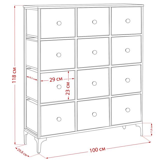 Комод Leset Лунет 12 ящ. Чёрный Мульти зеленый