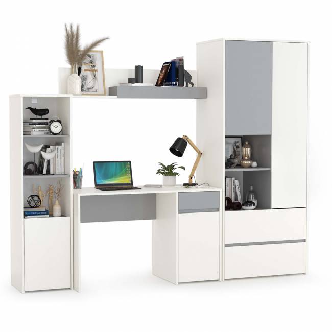 Детская мебельная стенка Торонто № 4 цвет белый шагрень/стальной серый