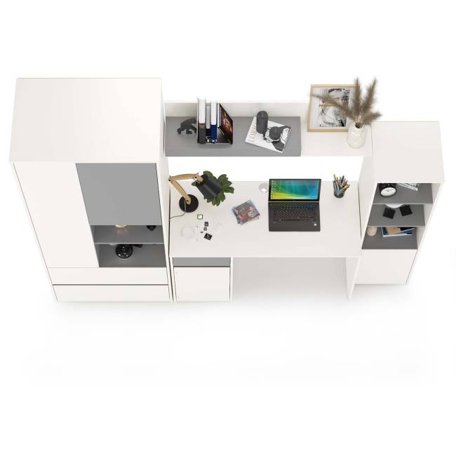 Детская мебельная стенка Торонто № 4 цвет белый шагрень/стальной серый