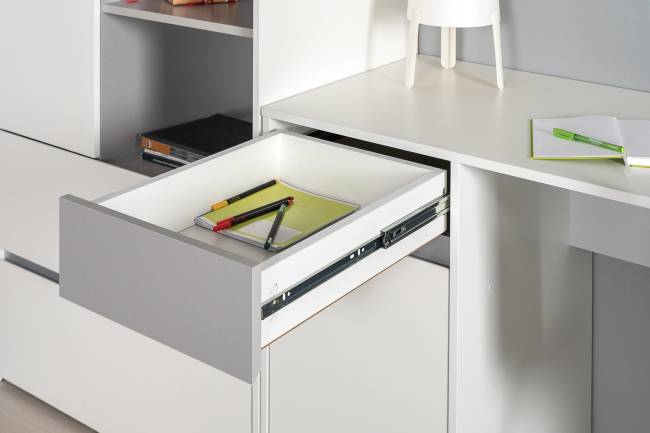 Детская мебельная стенка Торонто № 4 цвет белый шагрень/стальной серый