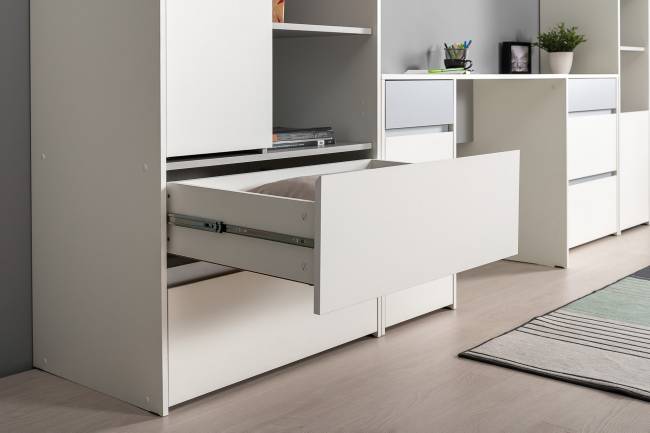 Детская мебельная стенка Торонто № 4 цвет белый шагрень/стальной серый