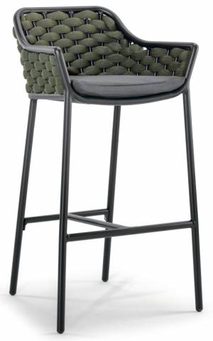 Кресло барное плетеное Panama черный, темно-зеленый, черный 540х540х1010 мм