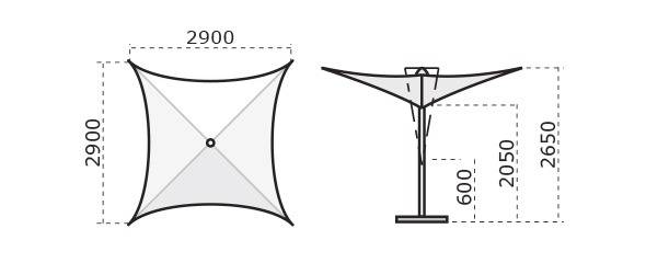 Зонт-парусник 2.9х2.9 м Vela Titanium титан, слоновая кость 2900х2900 мм