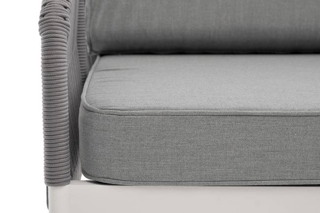 "Канны" правый модуль плетеный из роупа, каркас алюминий белый шагрень, роуп светло-серый круглый, ткань светло-серая "Канны" правый модуль плетеный из роупа, каркас алюминий белый шагрень, роуп светло-серый круглый, ткань светло-серая