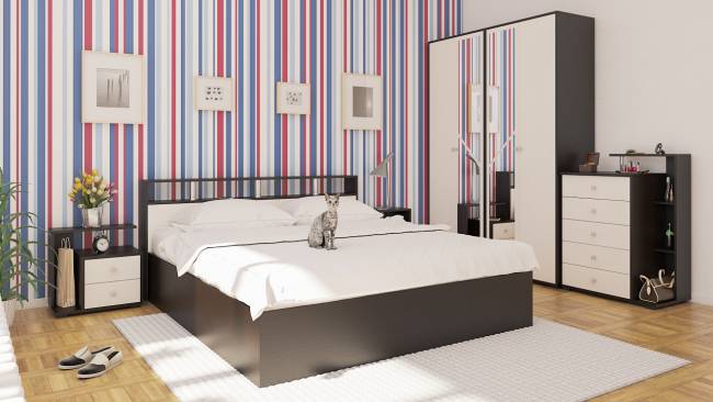 Кровать 1800 Камелия + две тумбы цвет венге/дуб лоредо Кровать 1800 Камелия + две тумбы цвет венге/дуб лоредо