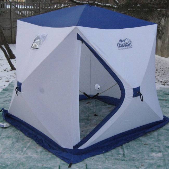 Палатка зимняя куб СЛЕДОПЫТ, 2-х местная, 3 слоя, цв. бело-синий