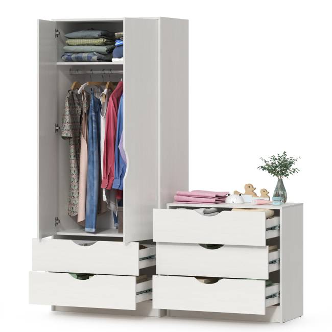 Детский шкаф для одежды с комодом Уна цвет белый Детский шкаф для одежды с комодом Уна цвет белый