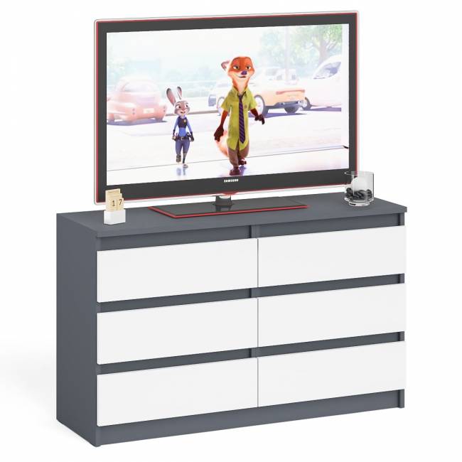 Широкий комод шесть ящиков Мори МК1200.6 цвет графит/белый