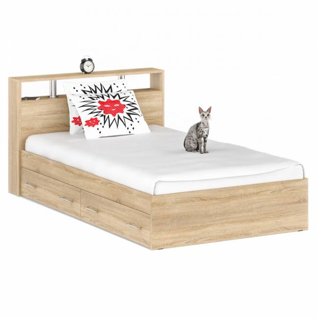 Кровать с ящиками 1200 Камелия + две тумбы цвет дуб сонома