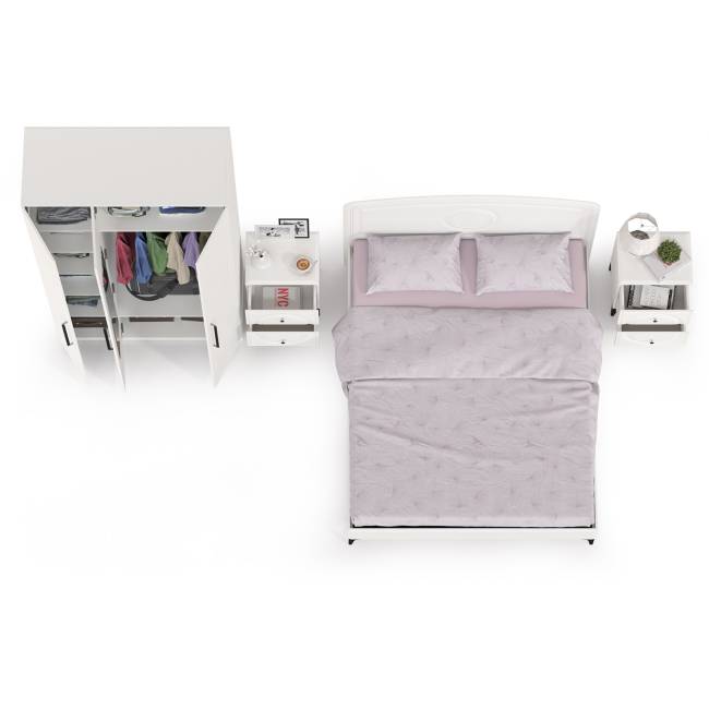 3-х дверный шкаф с кроватью на 1600 Валенсия и двумя тумбочками цвет белый шагрень