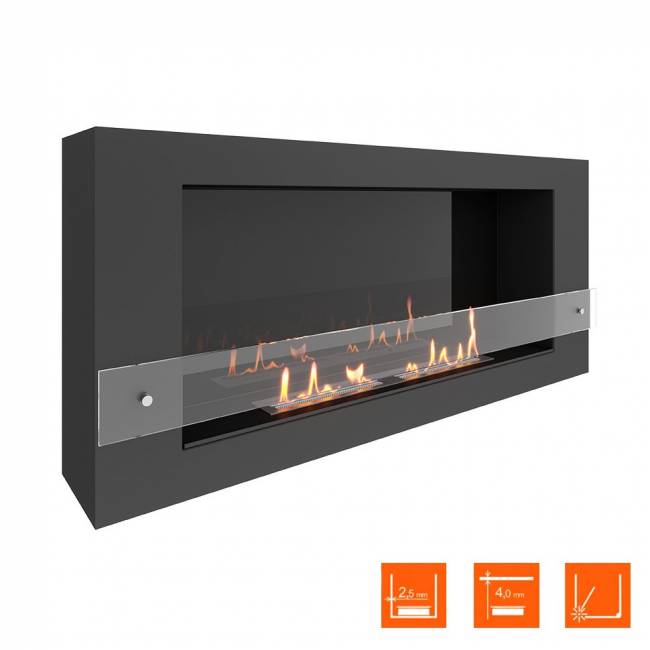 Биокамин SteelHeat WALL LONG 1200 LITE черный (Стекло + Стемалит)