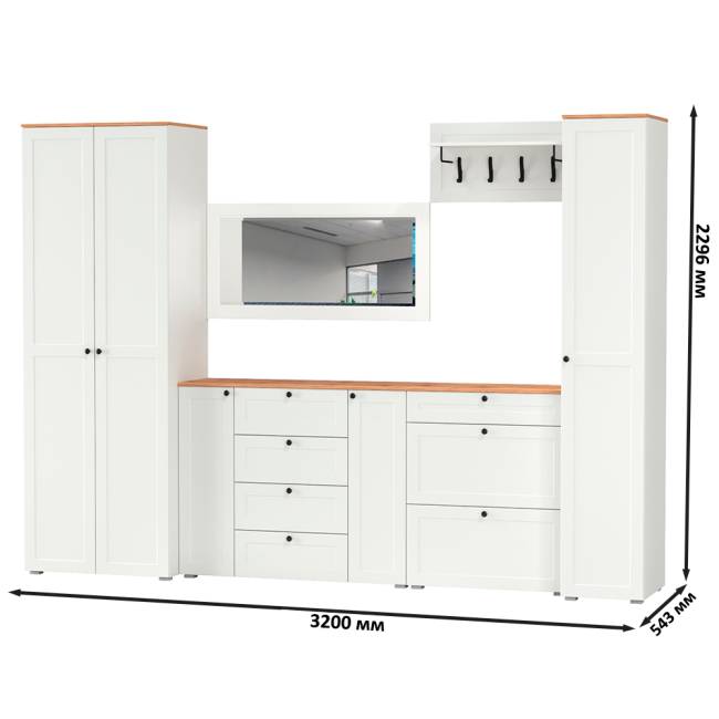 Мебельная стенка для прихожей Остин № 61 цвет белый шагрень/дуб крафт золотой Мебельная стенка для прихожей Остин № 61 цвет белый шагрень/дуб крафт золотой