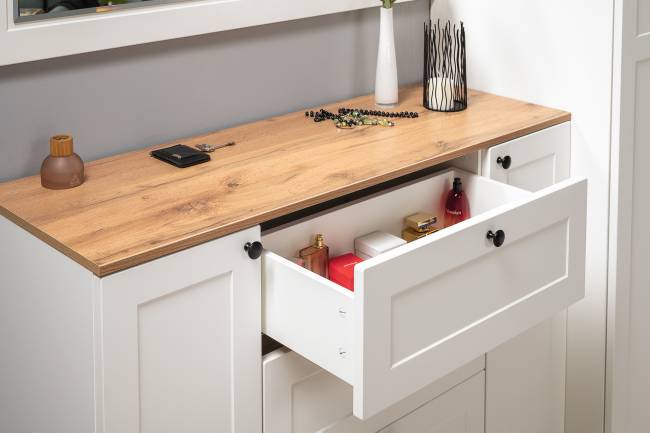 Мебельная стенка для прихожей Остин № 61 цвет белый шагрень/дуб крафт золотой Мебельная стенка для прихожей Остин № 61 цвет белый шагрень/дуб крафт золотой