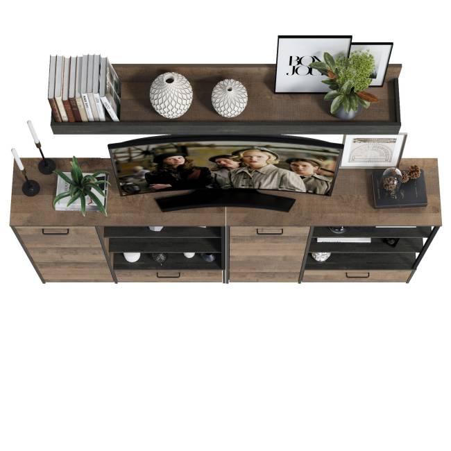 Два комода с дверками и ящиками и навесная полка Трувор цвет дуб гранж песочный/интра