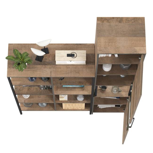 Стеллаж 13.151.02 и шкаф-пенал с витриной с подсветкой Трувор цвет дуб гранж песочный/интра Стеллаж 13.151.02 и шкаф-пенал с витриной с подсветкой Трувор цвет дуб гранж песочный/интра