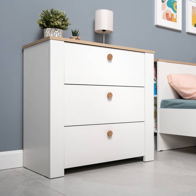 Комод три ящика Джастин 16.228.03 цвет белый шагрень/дуб белый эксклюзив