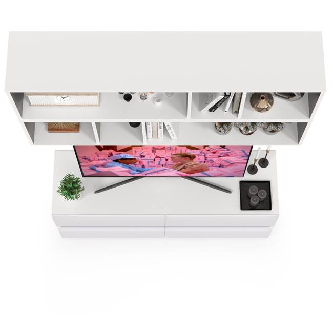 Тумба для ТВ с двумя полками Сидней цвет белый/чёрный/фасады МДФ белый глянец